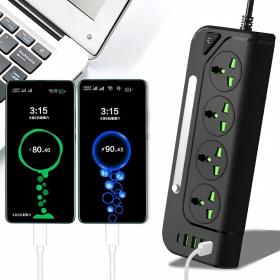 Multiprise 4 Sockets avec 4 Ports USB 1 Type-C 4000W Protection Surcharge  et Lampe De Chevet – مقبس طاقة مع منافذ شحن