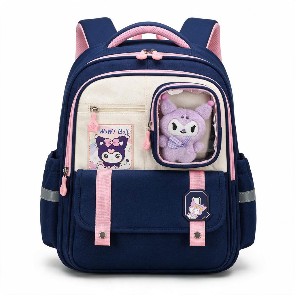 1785336155452-ws1uqy Sac à Dos Scolaire Style Kawaii Grand Volume avec Peluche Incluse Tissu Imperméable Bleu et Rose SACKDS04BLF - حقيبة مدرسية بتصميم كاوايي - الصورة 1