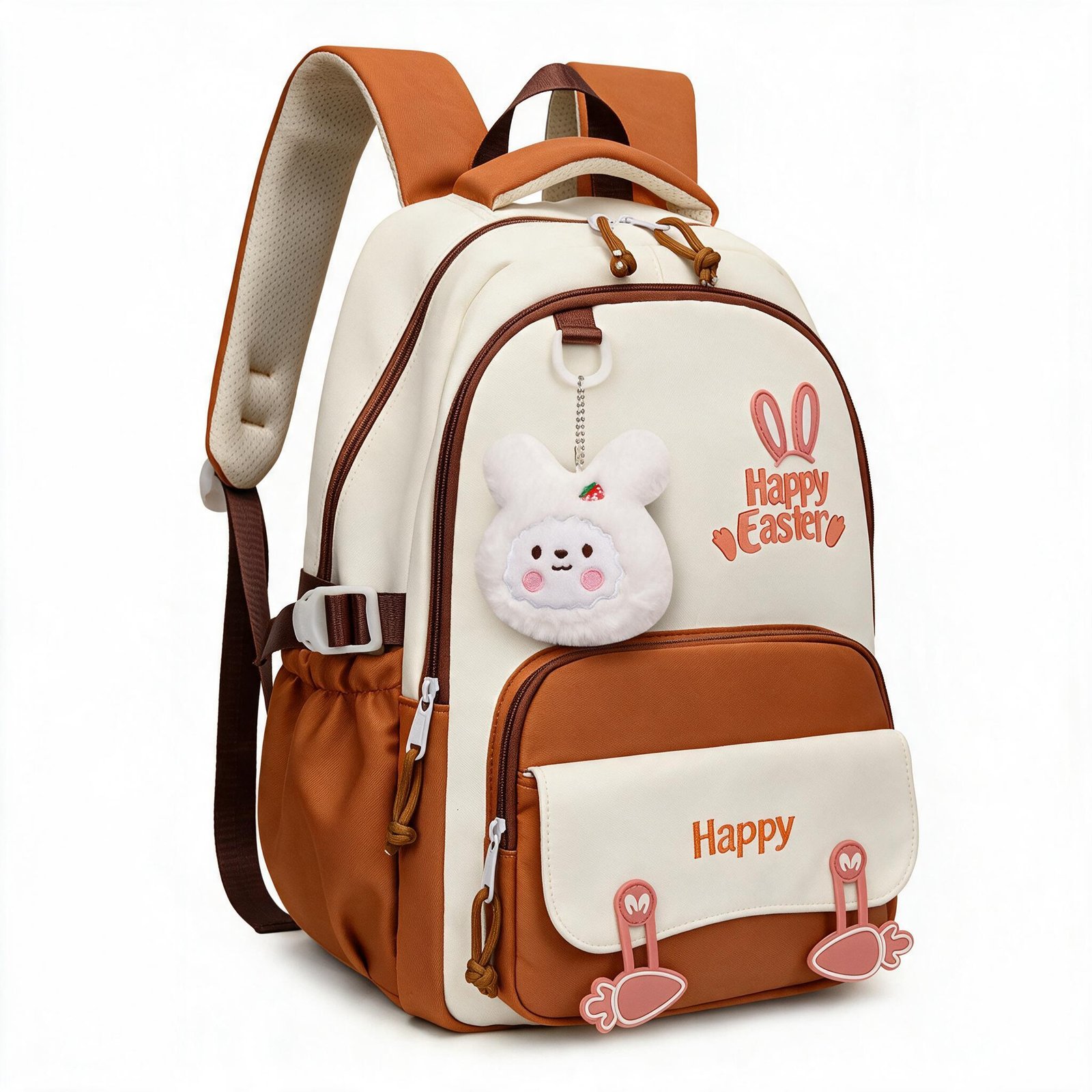 1786538304532_7l6s6rgf_2 Sac à Dos Scolaire Motif Lapin Happy Easter Ergonomique Tissu Imperméable Orange SACKDS31ORG - حقيبة ظهر مدرسية وعصرية بتصميم الأرنب اللطيف - الصورة 1