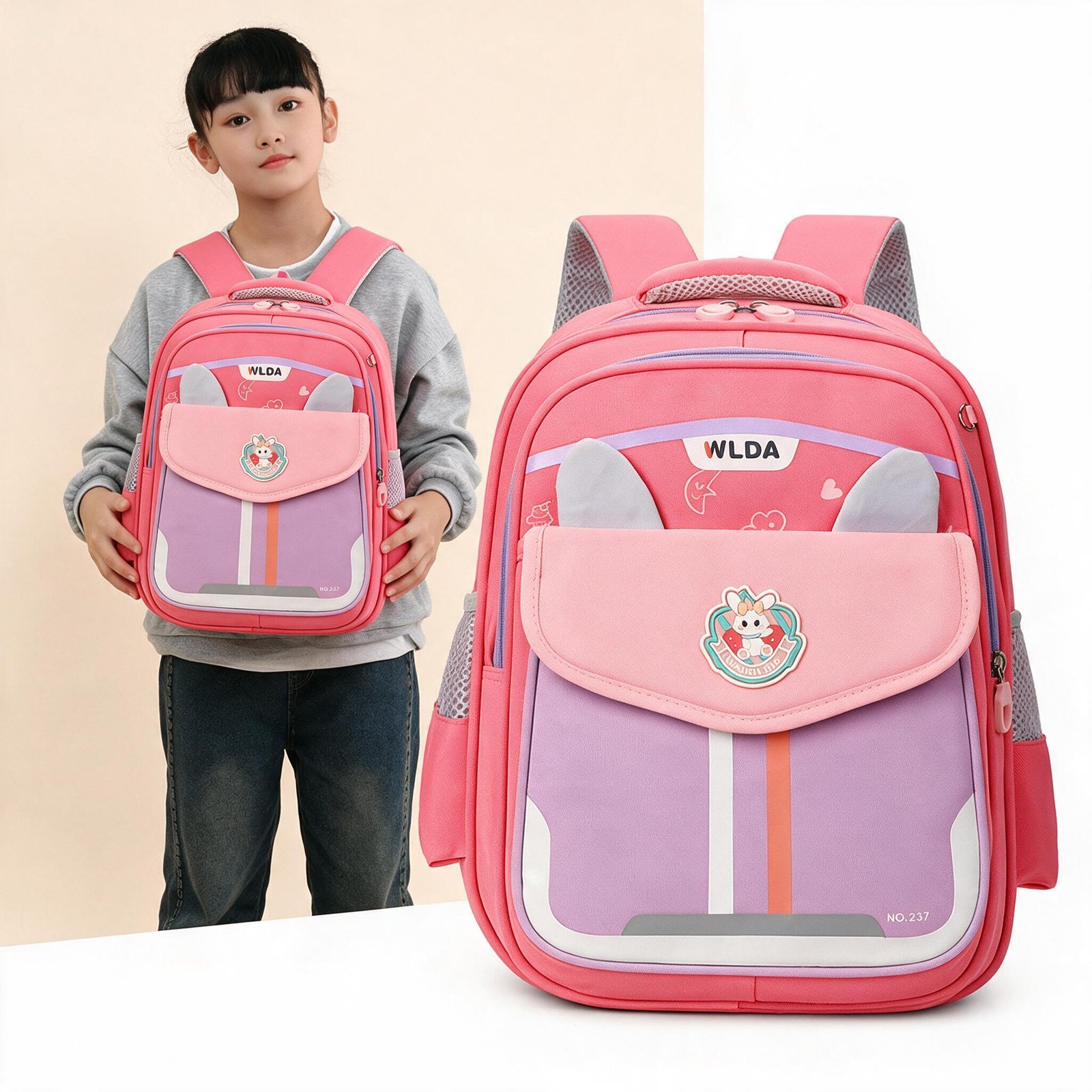 1786539929595_v1044757_2 Sac à Dos Scolaire Enfant Design Oreilles Ergonomique Tissu Imperméable pour Primaire Rose SACKDS30RS - حقيبة ظهر مدرسية للأطفال - الصورة 1