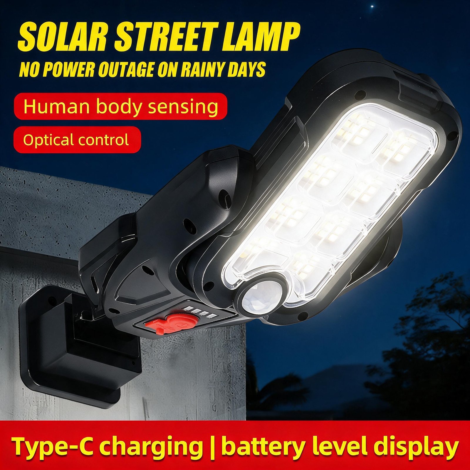1786629457966_uxloprkt_1 Lampadaire Solaire Extérieur Intelligent avec Détecteur de Mouvement Étanche IP65 DC-938C - مصباح بالطاقة الشمسية مع مستشعر حركة وقابلية للتعديل - الصورة 1