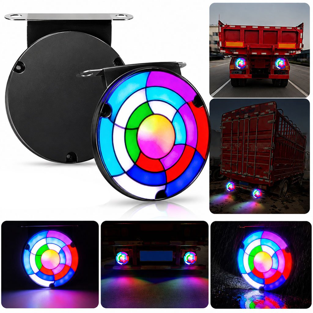 1787492045862_y885pxqm_1 Feux Arrière LED RGB Séquentiels pour Camion 12V/24V 2 pcs Rainbow - مصابيح خلفية تحذيرية للشاحنات ملونة (قطعتين) - الصورة 1