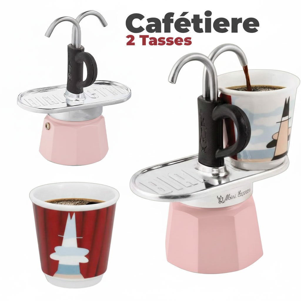 2-Tasses-Pink-cnc.jpg Cafetière Expresso 2 Tasses avec 2 Fontaine Rose – ماكينة تحضير القهوة - الصورة 1