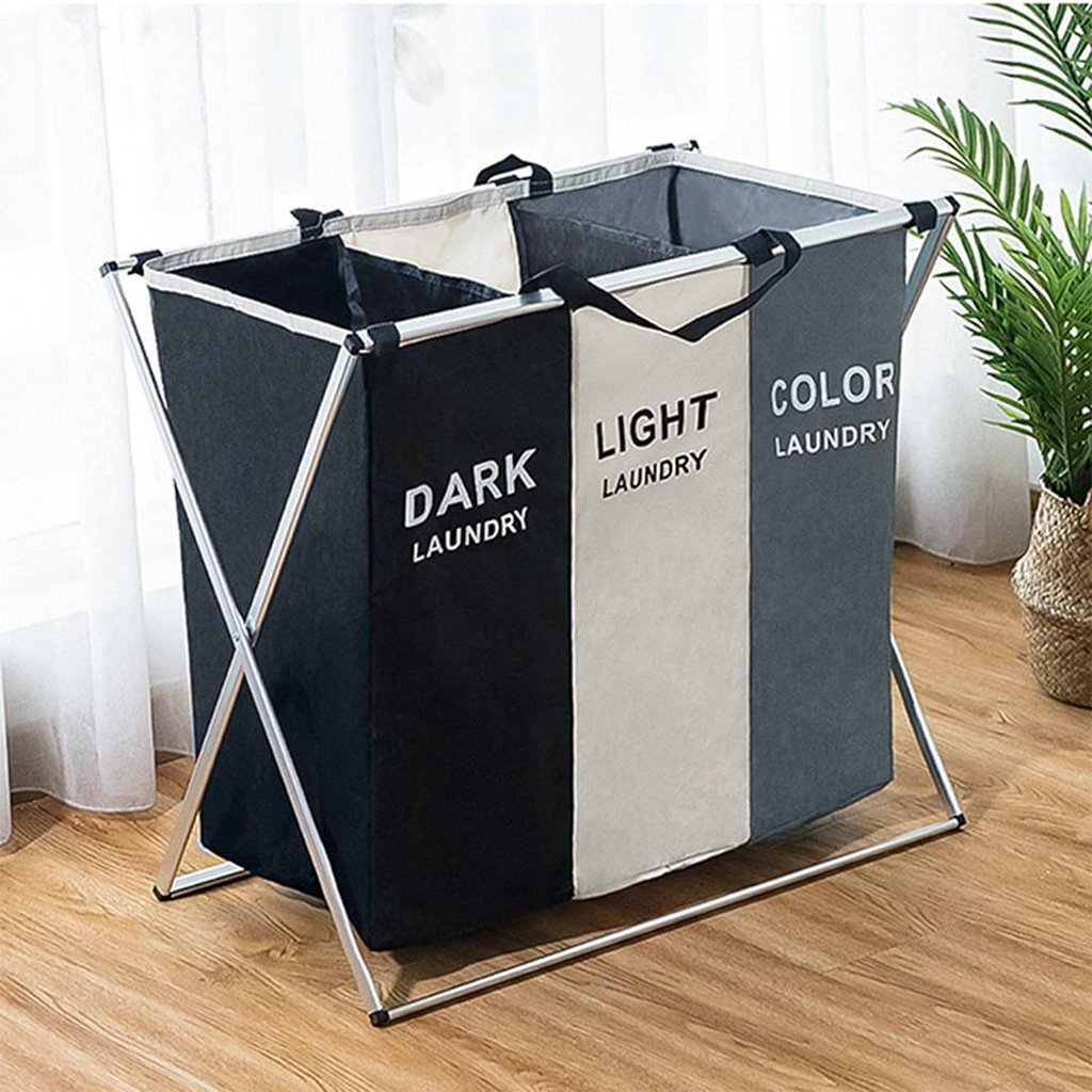 71NAEv4mYWL._AC_SL1500_.jpg Panier à linge sale pliable avec 3 grilles pour séparer les vêtements V3 - الصورة 1