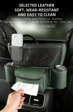 ⁦Sac de rangement en cuir pour siège de voiture, cintre central, sac à main automatique, support entre les sièges, poches pour gobelets à eau en tissu, évaluation de rangement⁩ - الصورة ⁦3⁩