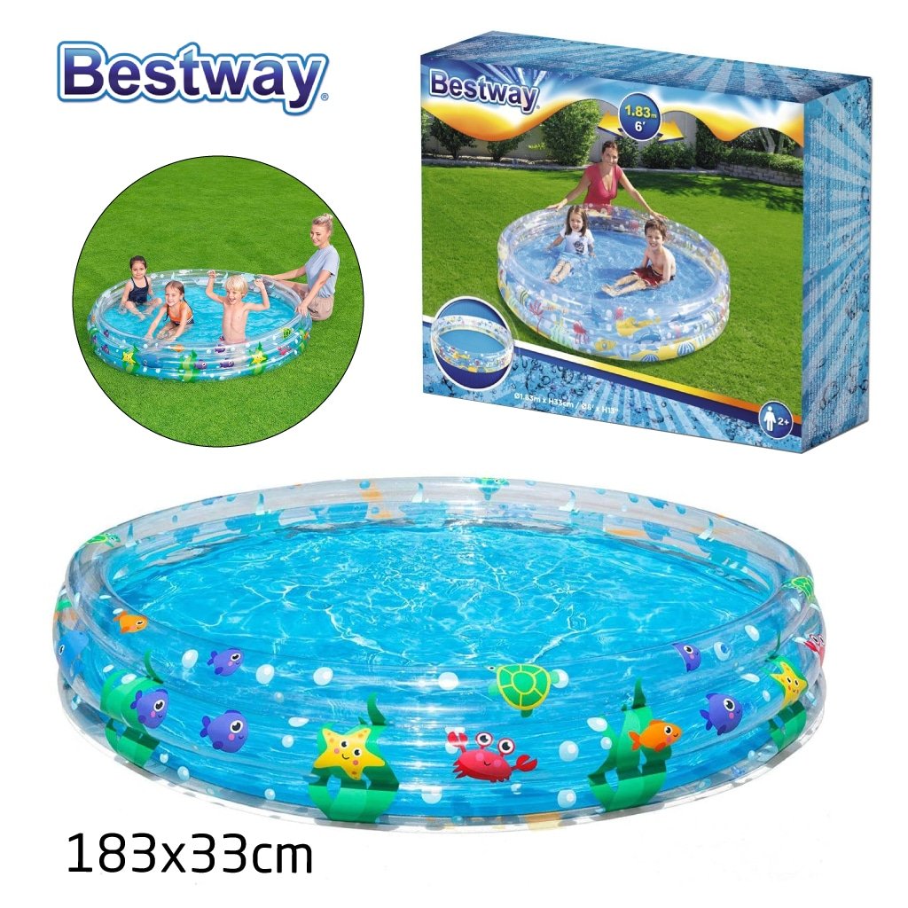 Bestway-Piscine-51005-8.jpg Piscine Gonflable Ronde Transparente Pour Enfants 183 x 33cm Bestway #51005 - الصورة 1