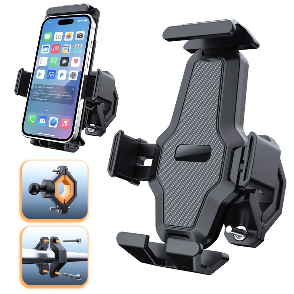 Bike-Holder-UNV-cnc-1.jpg Support Téléphone Vélo et Moto Auto-Lock Rotation 360° – حامل هواتف للدراجات - الصورة 1