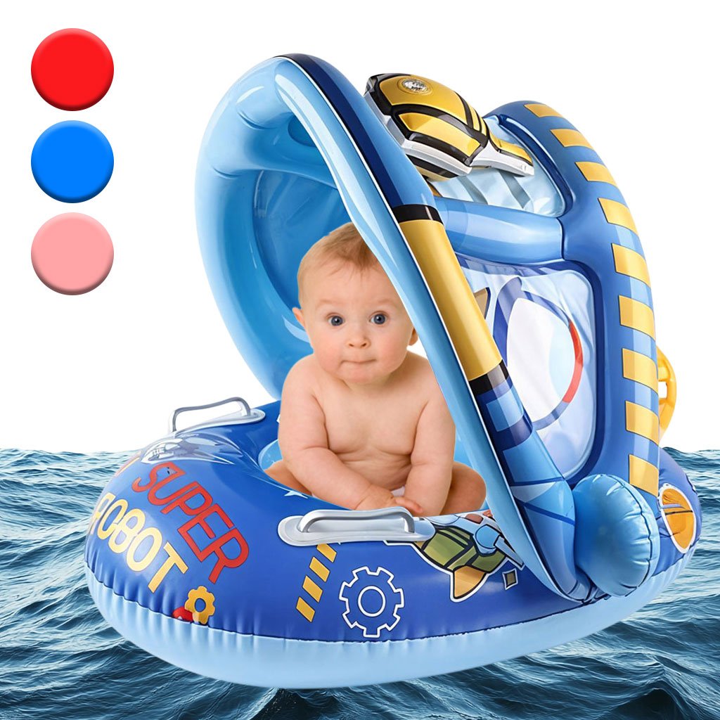 Boue-tin-cnc.jpg Bouée de natation gonflable pour bébé avec toit – عوامة أطفال مع مظلة - الصورة 1