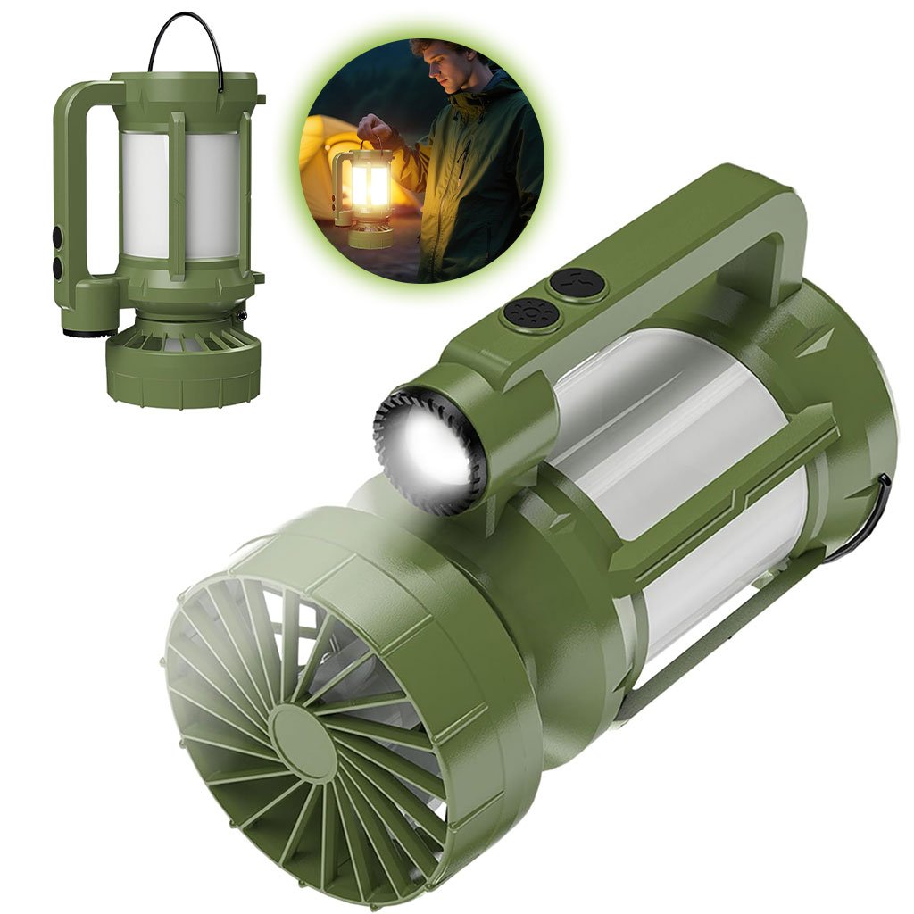 CH-F806-CNC-1.jpg Lanterne de camping LED Rechargeable avec Ventilateur et 4 modes d’éclairage – مصباح ومروحة محمولة - الصورة 1