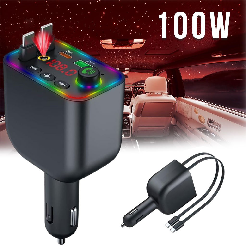 CK01-cnc-1.jpg Chargeur de voiture rapide 100W rétractable 4 en 1 et transmetteur FM projection étoilé - شاحن لاسلكي سريع للسيارات - الصورة 1