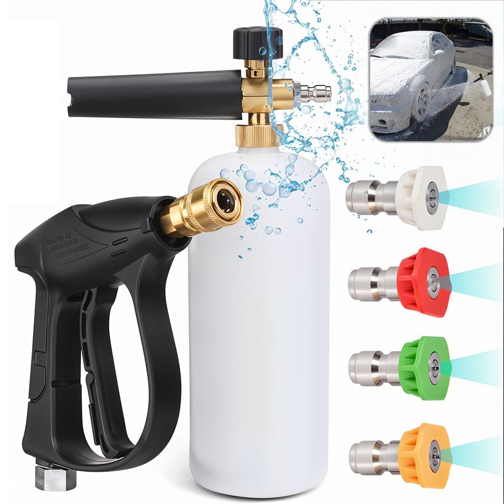 Car-Foam-Wash-cnc-1.jpg Kit de Lavage Auto Ultime Haute Pression avec Pistolet à Mousse et 5 Buses de Lavage – طقم غسل السيارات - الصورة 1