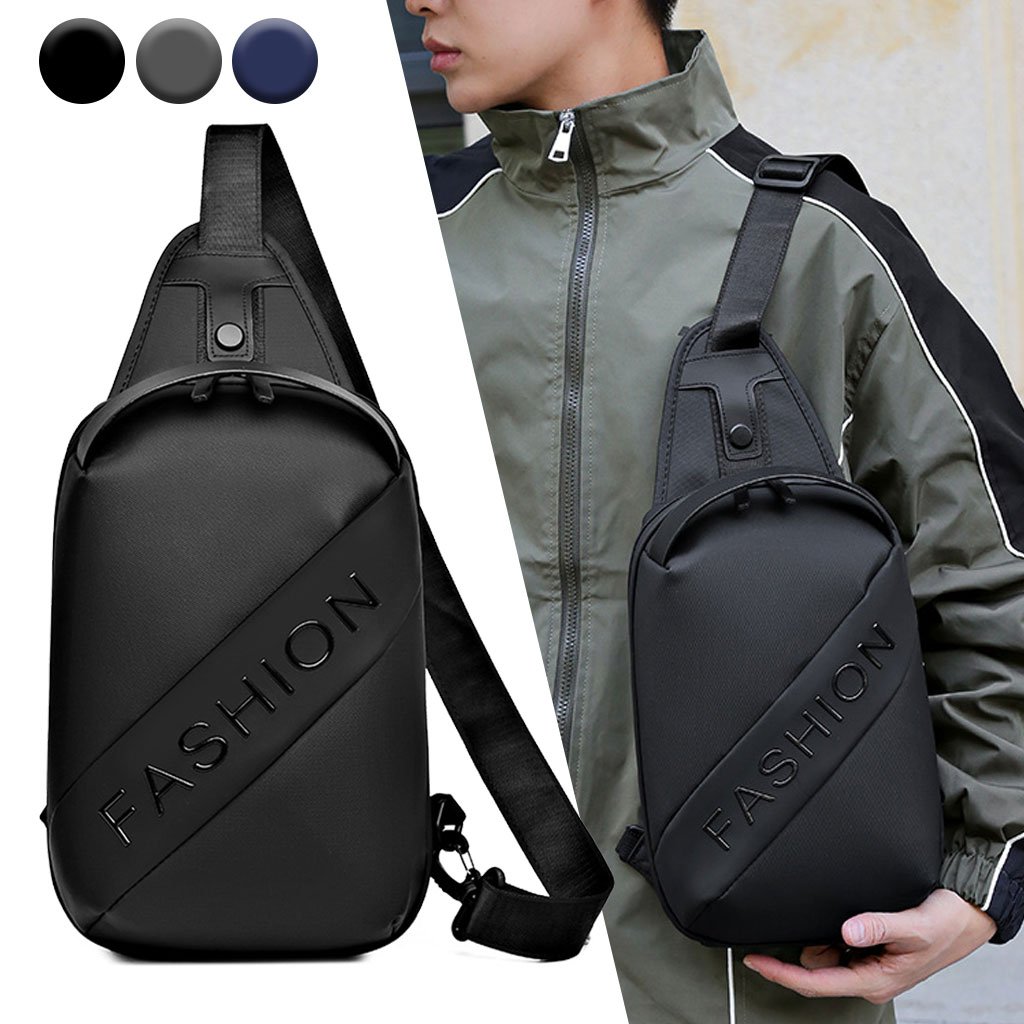 Fashion-Black-cnc-1-1-1.jpg Fashion Black Sac de poitrine décontracté pour hommes avec bandoulière LX068 - Noir - الصورة 1