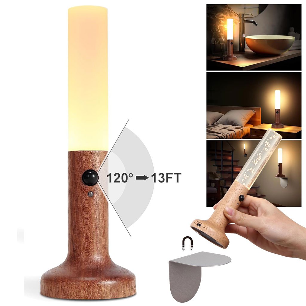 Glow-Light-cnc-1.jpg Applique murale rechargeable en bois avec détecteur de mouvement effet glow – مصباح جداري محمول - الصورة 1