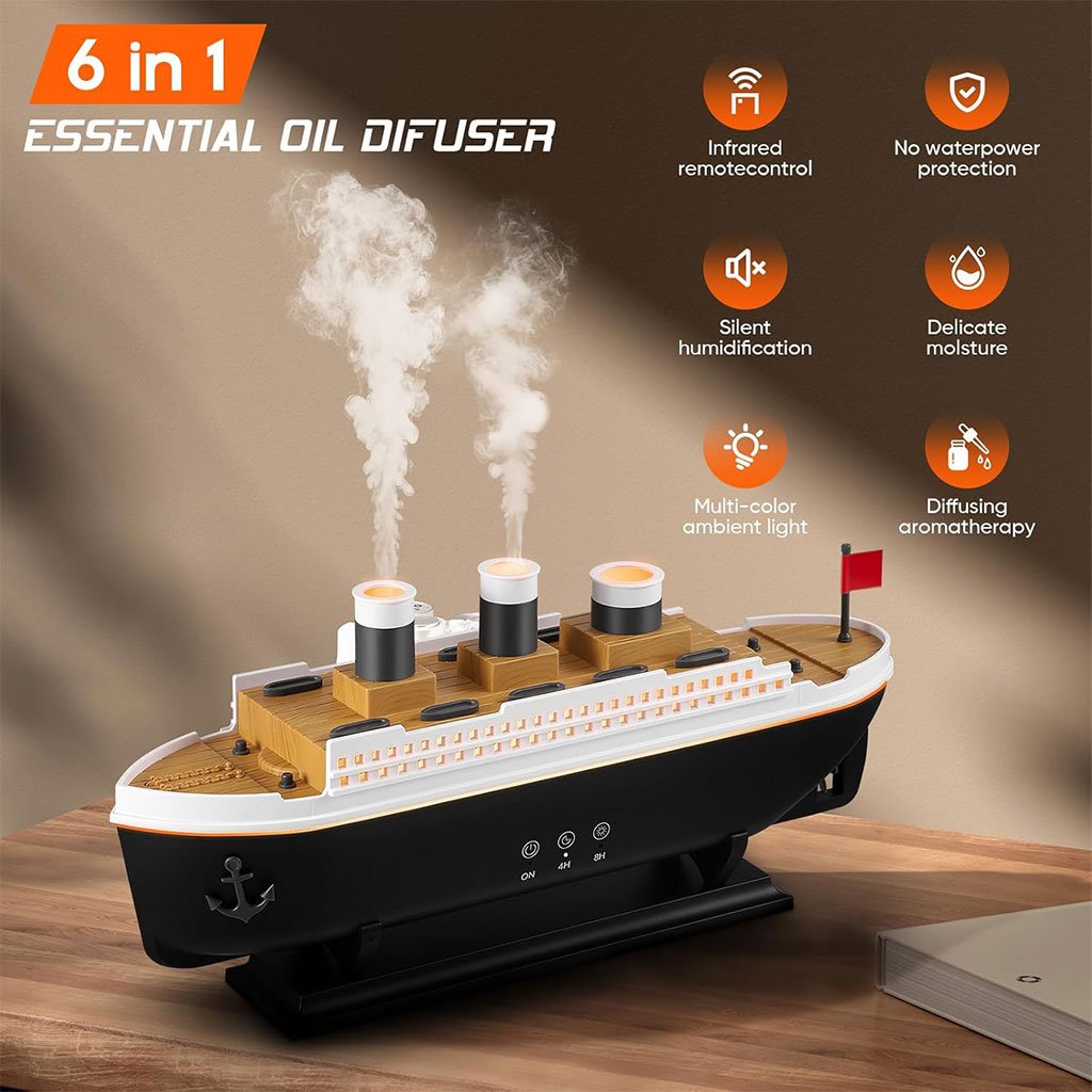Humidificateur-Bateau-cnc-1.jpg Bateau Jellyfish Diffuseur d’huiles essentielles 250ml avec télécommande – معطر جو على شكل باخرة - الصورة 1