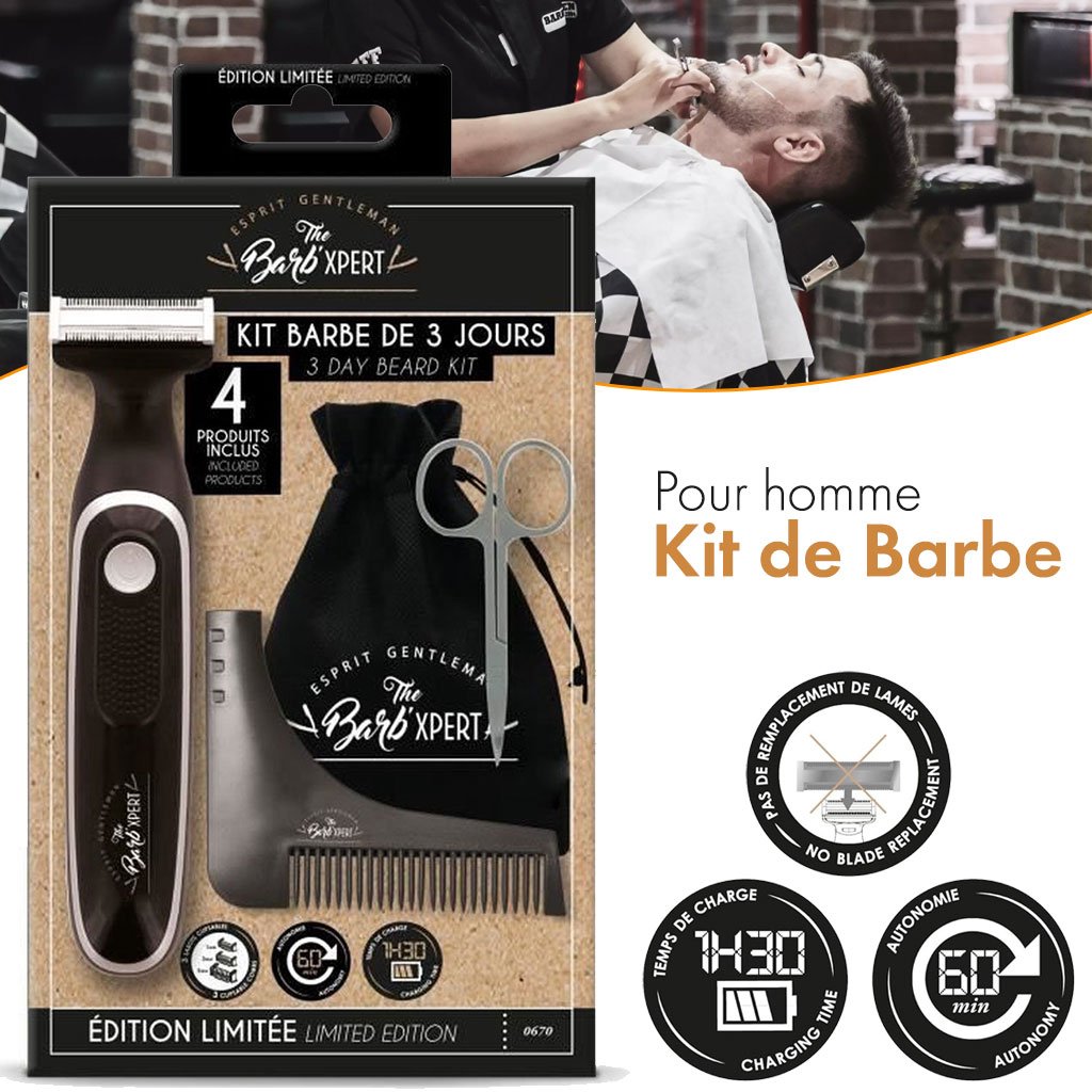 Kit-Barbe-cnc-2.jpg Kit Barbe Tondeuse Hybride, Ciseaux Barbe et Moustache, Peigne Sculptant - Pochette Barb'Xpert - الصورة 1