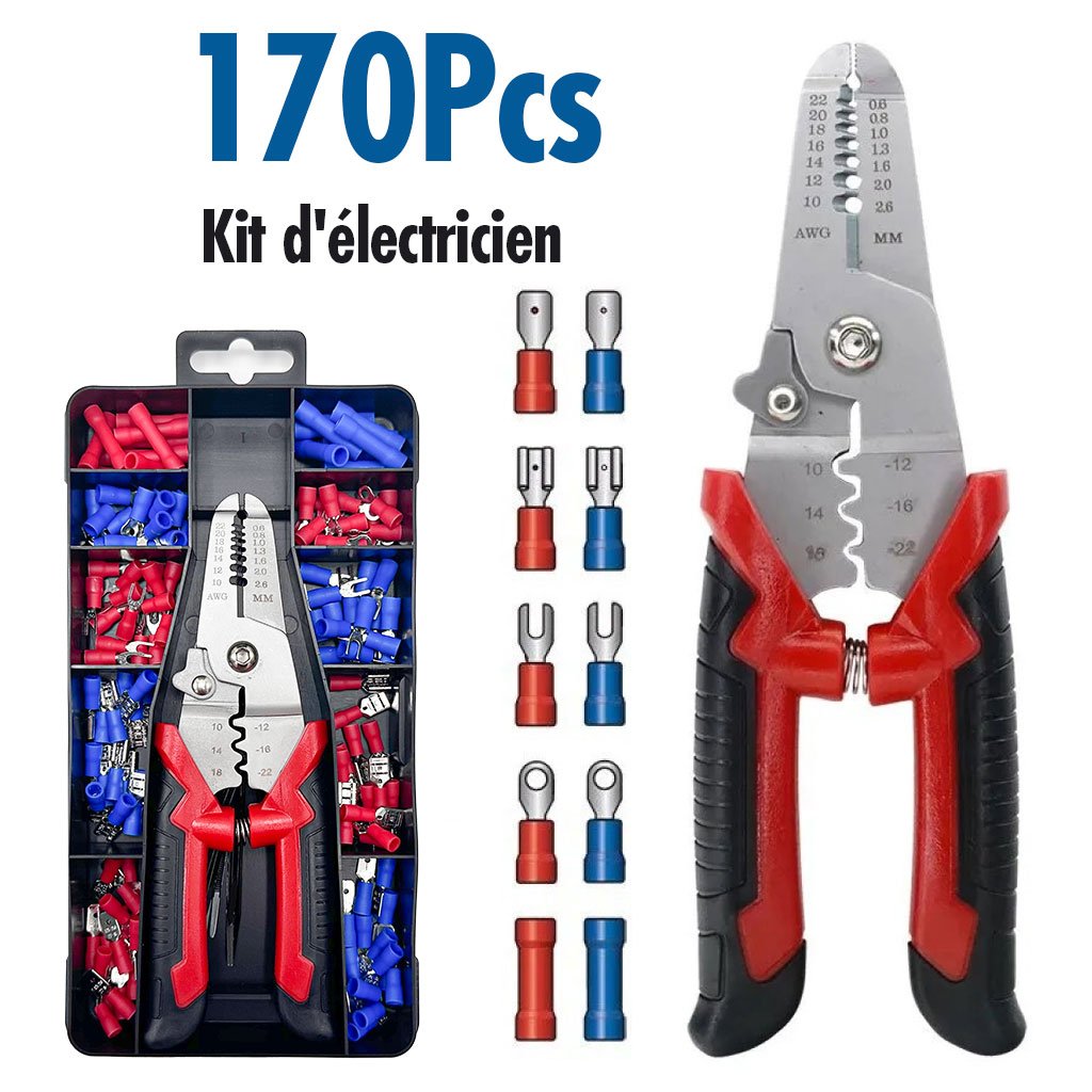 Kit-ELCT-cnc-1.jpg Coffret de sertissage 3en1 avec cosses 22-10 AWG – 170 pièces pour l’électricien - الصورة 1