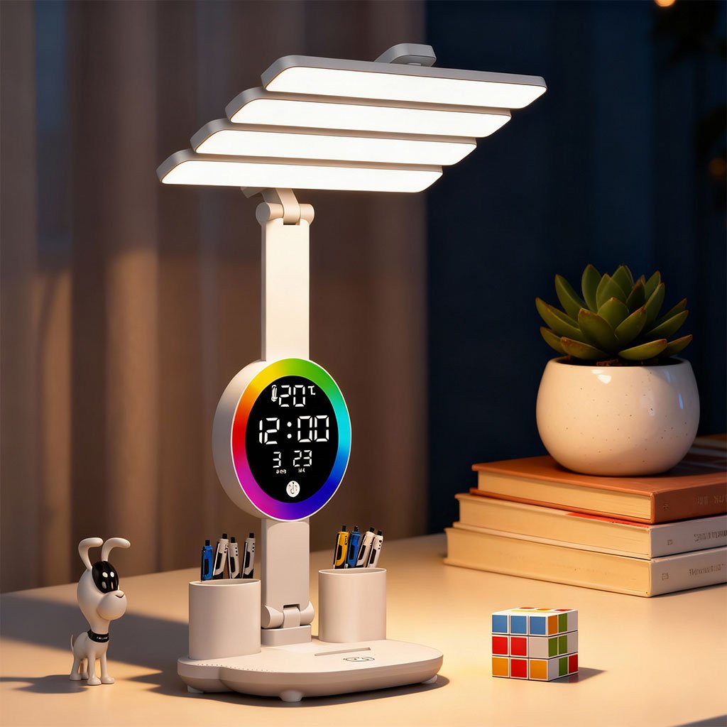 LED-Lampe-3B-cnc-2.jpg Lampe de Bureau LED Ambiante avec Alarme et Lumière RGB – مصباح مكتب ومنبه بأضواء ملونة - الصورة 1