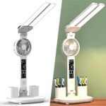 ⁦Lampe de bureau LED à double tête avec ventilateur et Horloge – مصباح مكتب مع منبه ومروحة مدمجة⁩ - الصورة ⁦5⁩