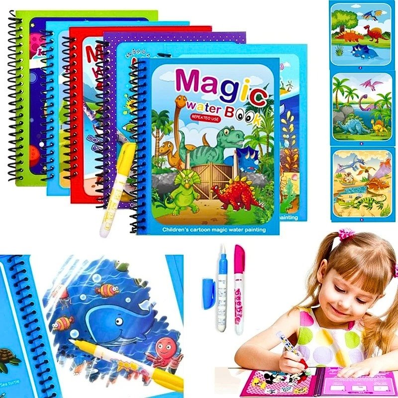 xr:d:DAF_2SgMEYk:15,j:2448128449751109058,t:24031810 Livre De Dessin À L'eau Magique, Jouet de Coloriage Réutilisable Pour enfants - كتاب رسم الماء السحري، كتاب تلوين قابل لإعادة الاستخدام للأطفال - الصورة 1