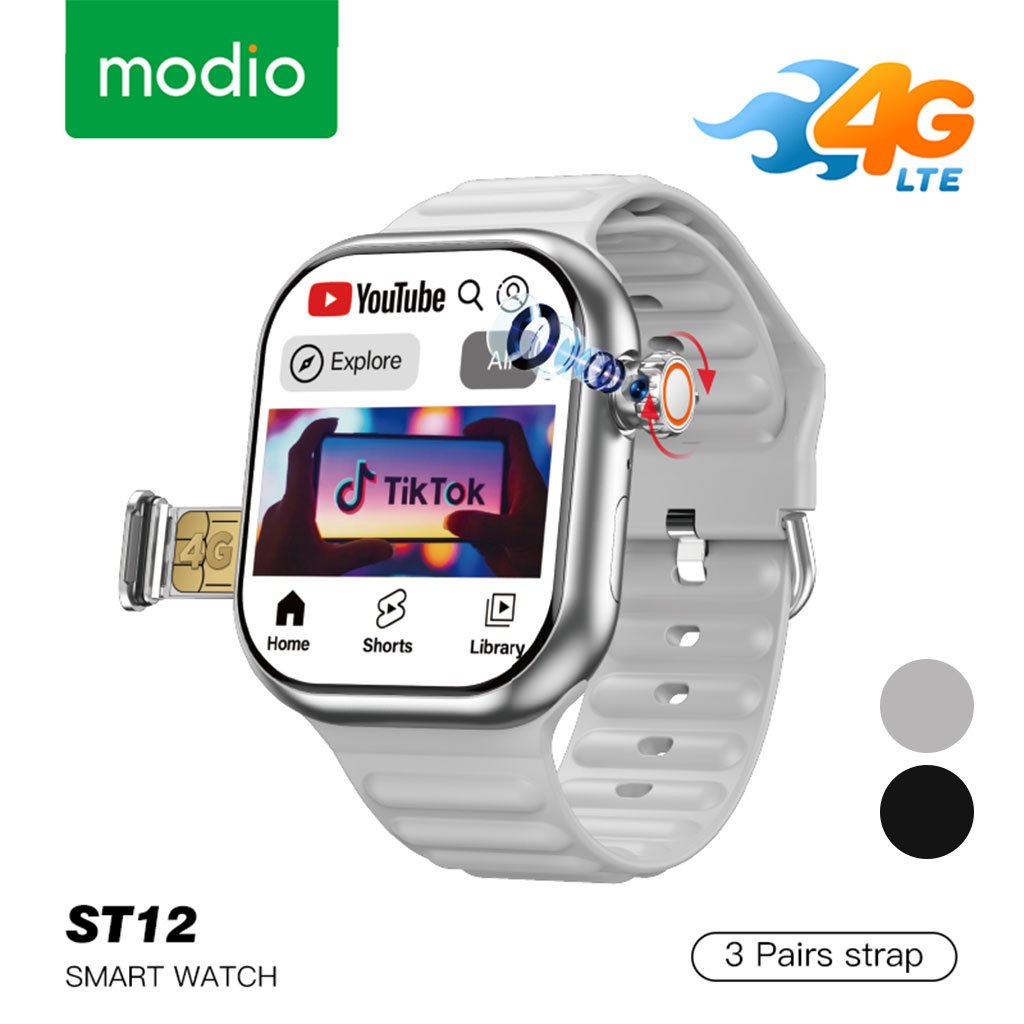 Modio-ST12-cnc-1.jpg Smart Watch ST12 Compatible avec Carte Sim 5G Stockage 64GB Ai Fonction – ساعة ذكية مع 3 أساور - الصورة 1
