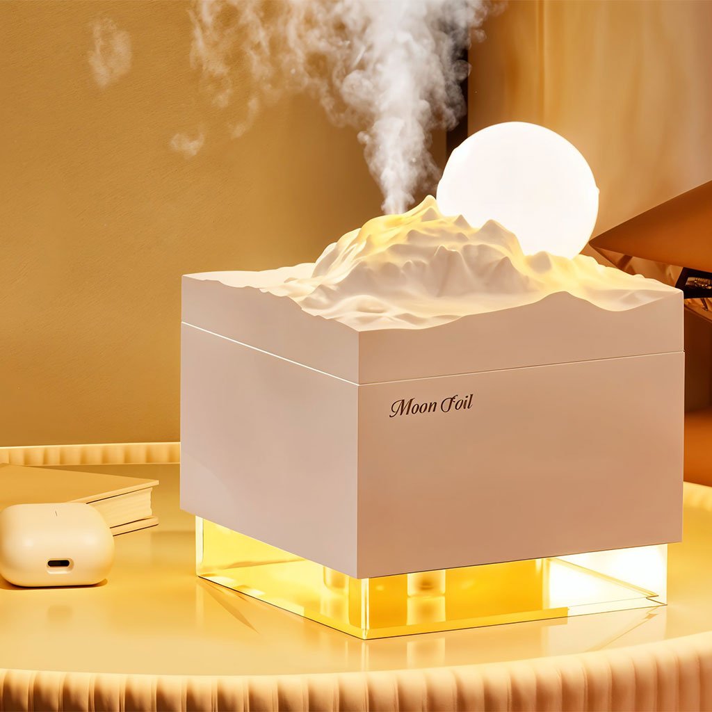 Moonfall-cnc.jpg Humidificateur Cube 300 ml avec Veilleuse de Lune Colorée – معطر جو في الغرفة - الصورة 1