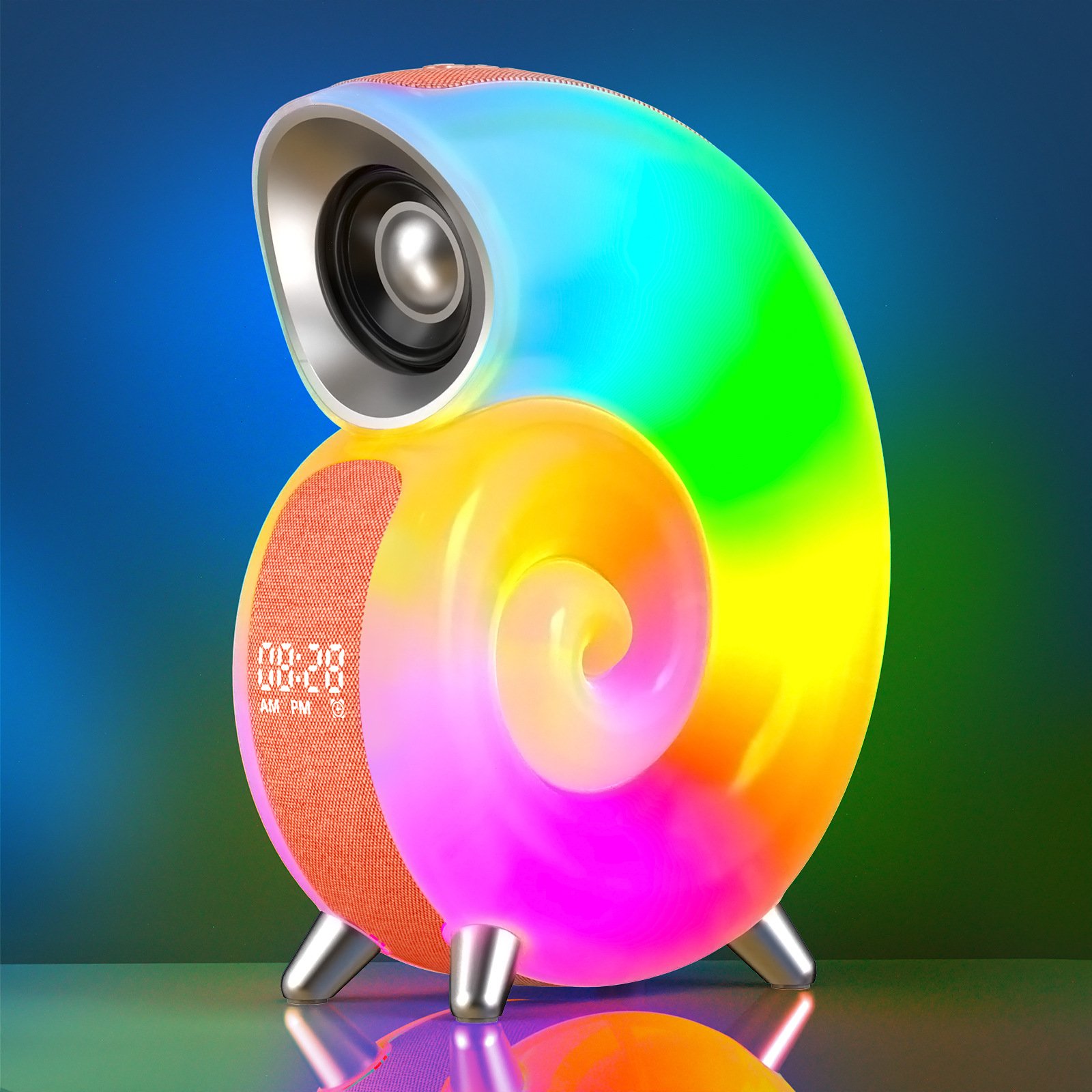 O1CN01TOaEdQ1PssDqImeYb_2213943421897-0-cib-1.jpg Lampe de Table avec Haut-parleur Bluetooth RGB – مكبر صوت ومنبه على شكل محارة - الصورة 1