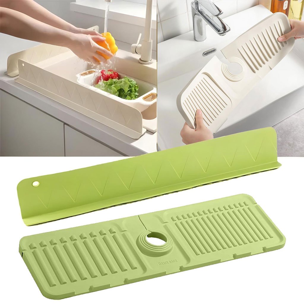 Pack-evier-cnc-5.jpg Pack Tapis de drainage avec pare-éclaboussures en silicone pour évier de cuisine - الصورة 1