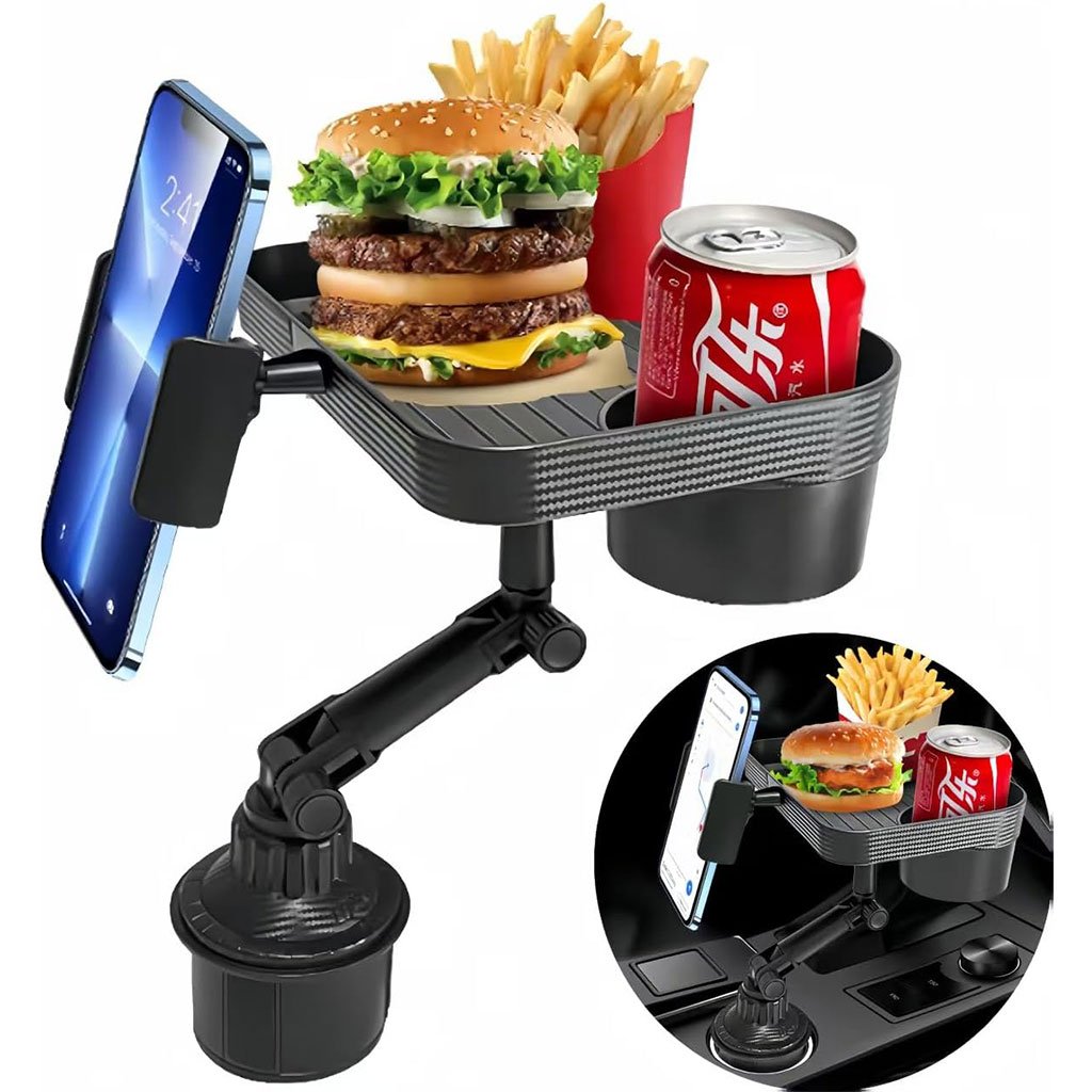 QY-53-CNC-2.jpg Plateau et Porte-Gobelet avec Support Téléphone pour Voiture – حامل مأكولات ومشروبات مع موضع للهاتف - الصورة 1