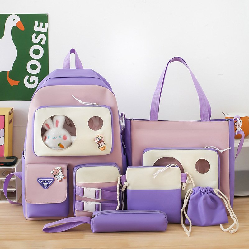 Sac-Chinois-V6-12-1.jpg Ensemble de sacs d’école Kawai pour adolescents 5Pcs Guiyu V2 Mauve – محفظة 5 قطع كاواي بنفسجي - الصورة 1