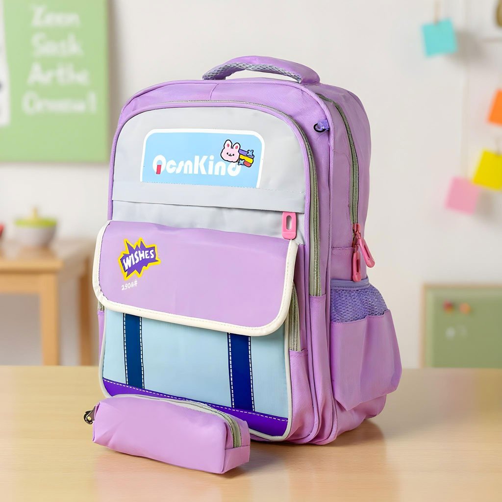Sac-a-dos-2504-CNC-1.jpg Sac à Dos pour Enfants avec Trousse Assortie 2504 Mauve – حقيبة ظهر مدرسية للأطفال مع مقلمة بنفسجي - الصورة 1