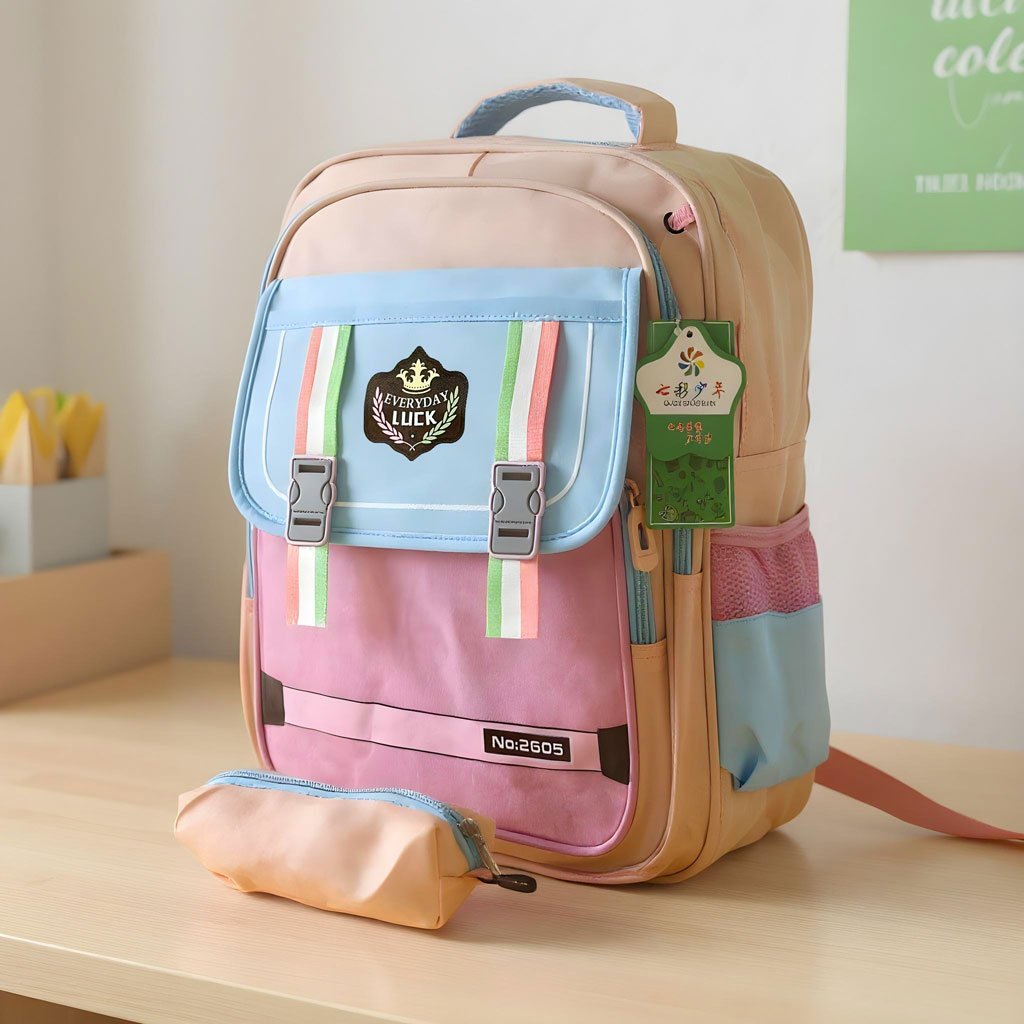 Sac-a-dos-2605-cnc-1.jpg Sac à Dos pour Enfants avec Trousse Assortie 2605 Rose – حقيبة ظهر مدرسية للأطفال مع مقلمة وردي - الصورة 1