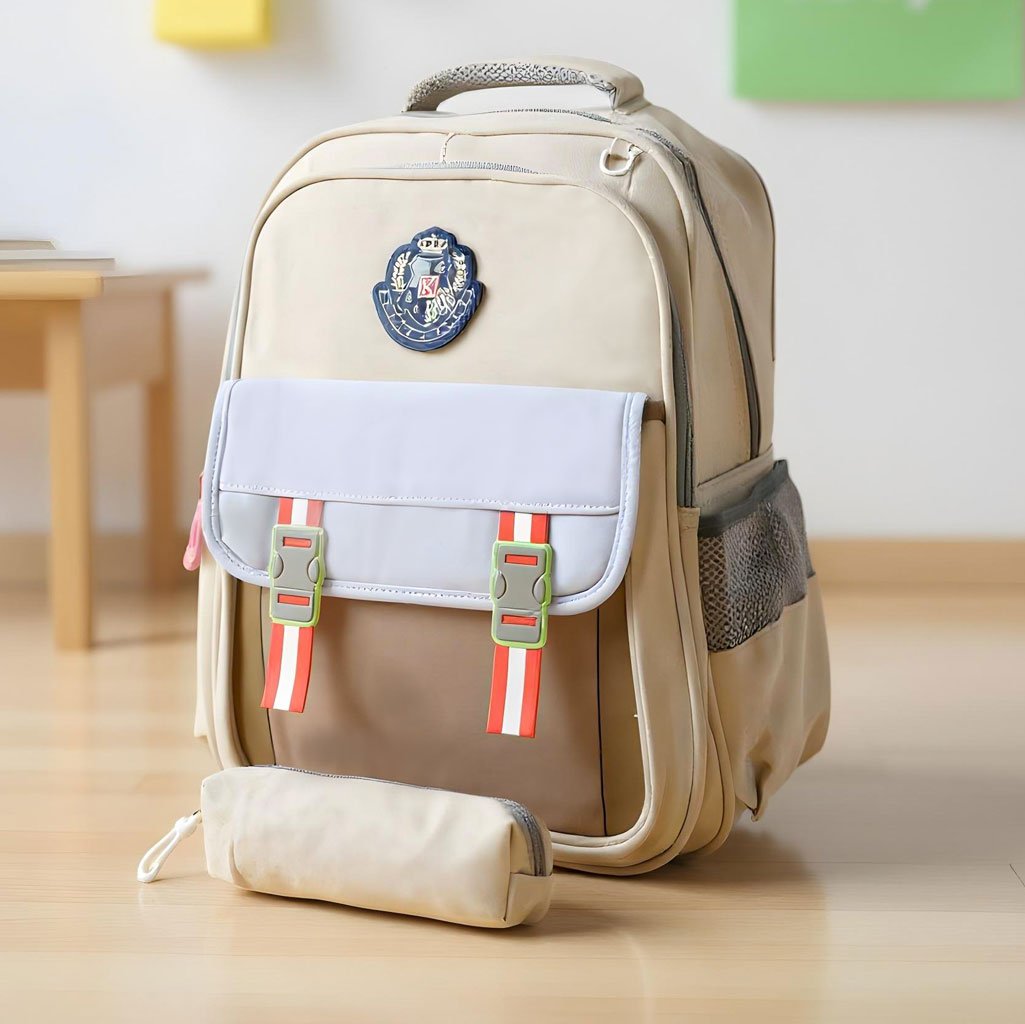 Sac-a-dos-KBAG-BEIGE-cnc-1.jpg Sac à Dos pour Enfants avec Trousse Assortie KBAG Beige – حقيبة ظهر مدرسية للأطفال مع مقلمة بيج - الصورة 1