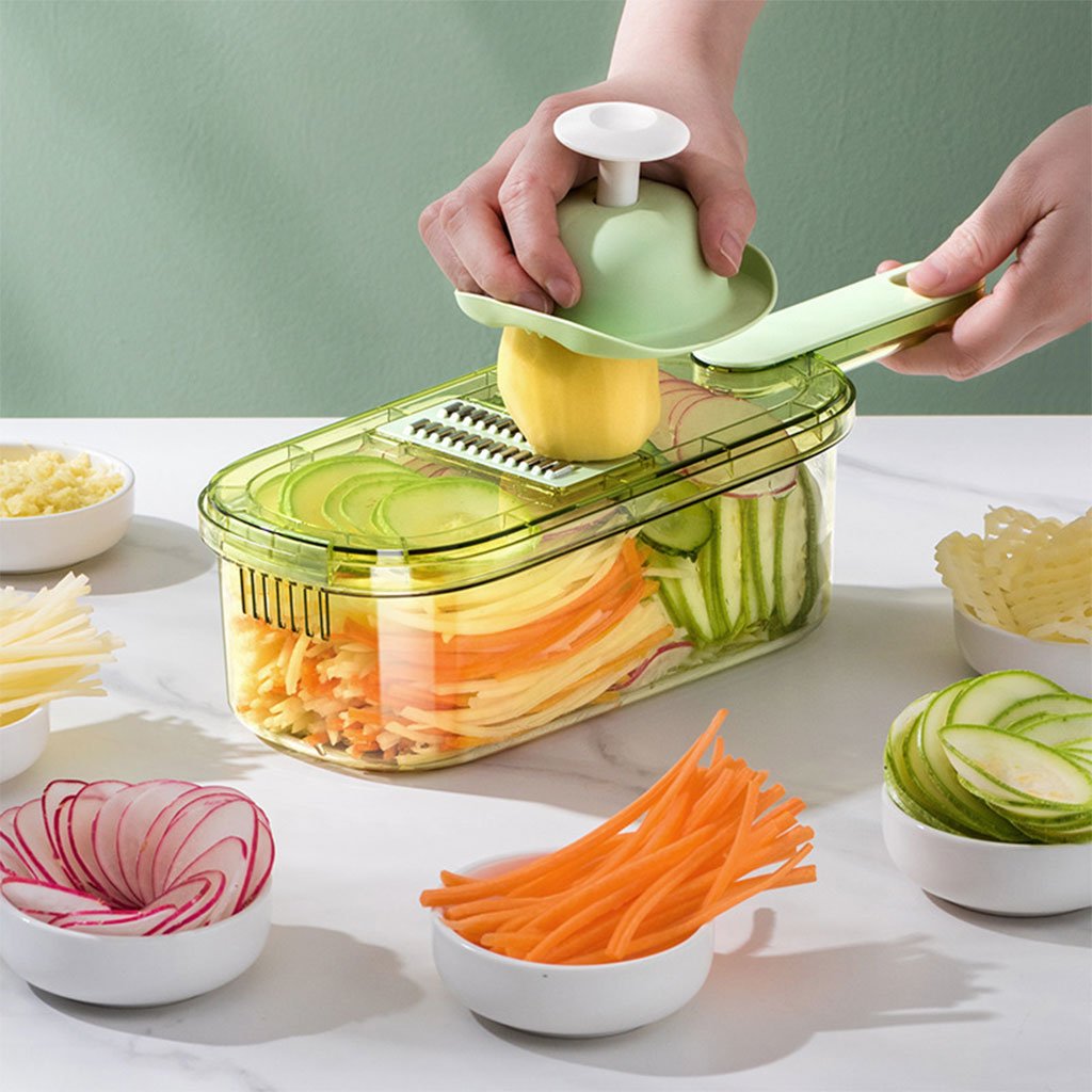 Shred-Experts-cnc-2.jpg Mandoline à légumes professionnelle avec 5 lames et récipient – قطاعة خضر في المطبخ - الصورة 1