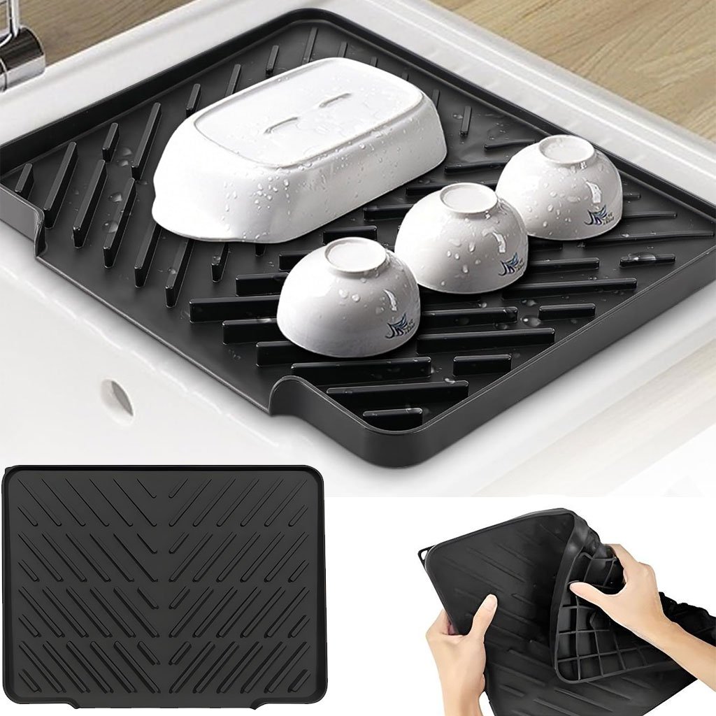 Tapis-drainage-black-cnc.jpg Tapis d’égouttage de vaisselle en silicone antidérapant – بساط تقطير الأواني - الصورة 1