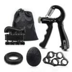Kit de renforcement de la poignée (5 Pieces) entraîneur de force de préhension, entraînement de l'avant-bras, réglables, renforcement des doigts, anneau et balle anti-stress avec sac de transport مجموعة تقوية قبضة اليد (5 قطع)