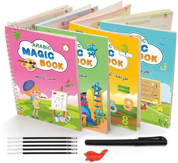 book-4-Pcs-Reusable-Copy-Book-Writing-Groove-Arabic-Alphabet-Wordpad-For-Kids-Word-Childrens-Book-Calligraphic-Practice-Toy-4-Arabic-Books-0.jpg طقم 4 كتب لتعليم الأطفال , كتابة الحروف , الأرقام , العمليات الحسابية , الرسم MAGIC BOOK - الصورة 1