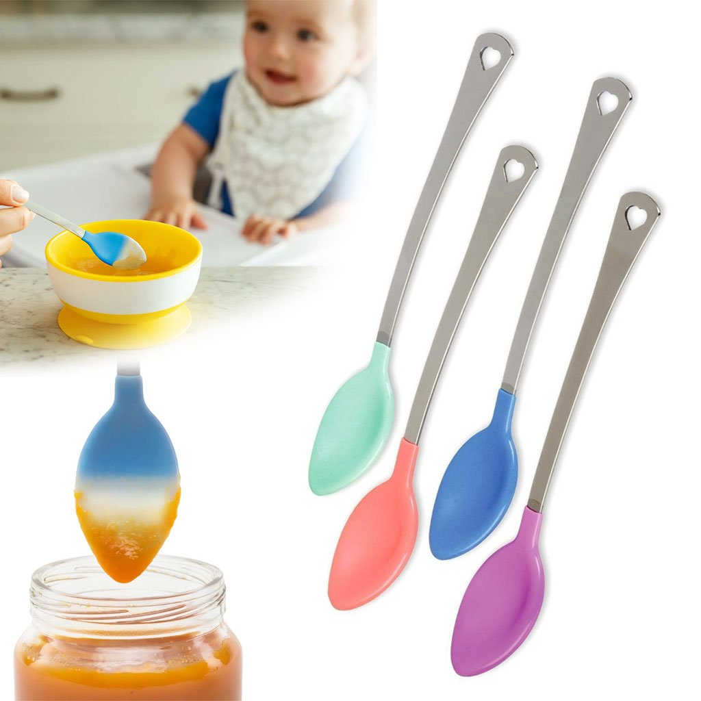 cuillere-kids-cnc-2-1.jpg Pack 4Pcs Cuillère Bébé White Hot Thermosensible – طقم ملاعق لتغذية الأطفال مستشعرة للحرارة - الصورة 1