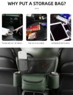 ⁦Sac de rangement en cuir pour siège de voiture, cintre central, sac à main automatique, support entre les sièges, poches pour gobelets à eau en tissu, évaluation de rangement⁩ - الصورة ⁦4⁩