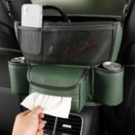 Sac de rangement en cuir pour siège de voiture, cintre central, sac à main automatique, support entre les sièges, poches pour gobelets à eau en tissu, évaluation de rangement