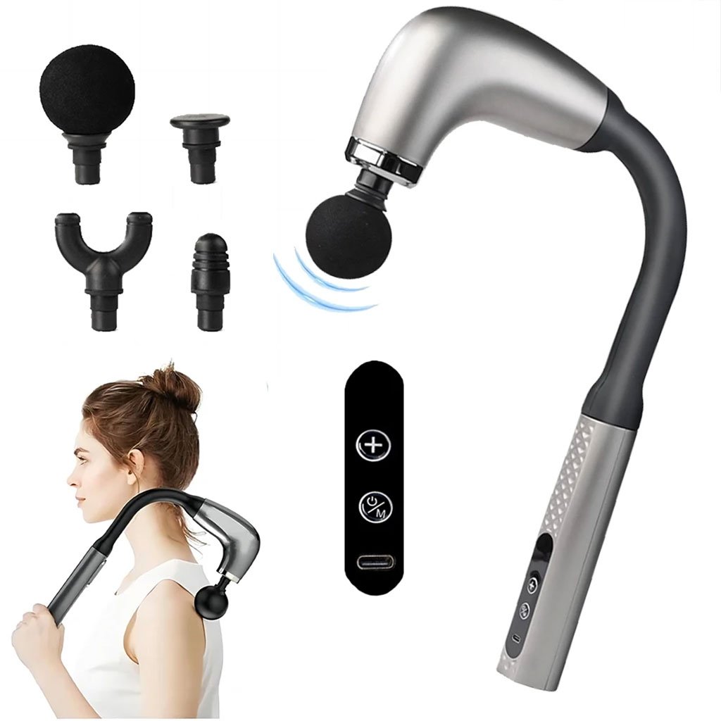 massage-head-cnc-1.jpg Pistolet de massage poignée allongée avec 4 têtes, 3 modes et 6 niveaux – جهاز تدليك الجسم - الصورة 1