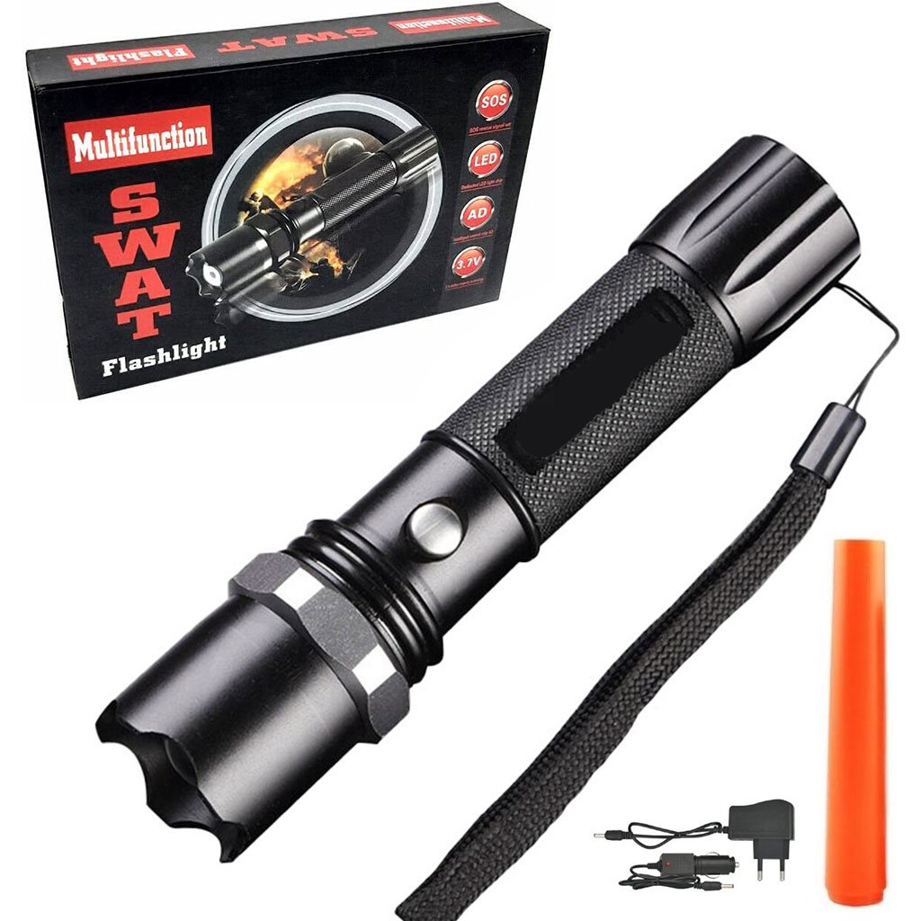Swat-V2-CNC.jpg Lampe Torche LED SWAT Multifonction Zoom Réglable et 3 Modes d’Éclairage – مصباح يدوي قابل للشحن - الصورة 1