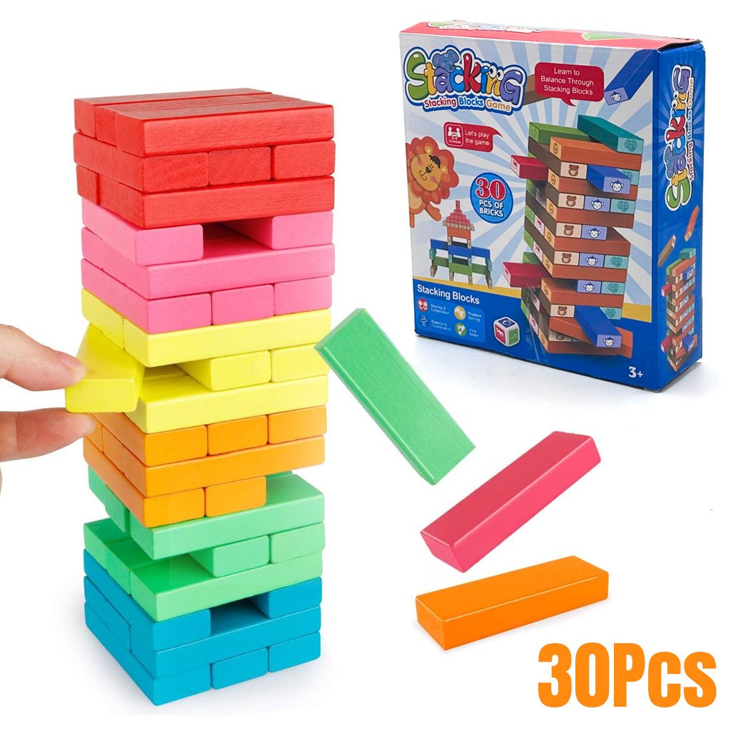 30pcs-cnc.jpg Jeu de blocs de construction colorés à faire tomber 30pcs - لعبة هدم الأبراج - الصورة 1