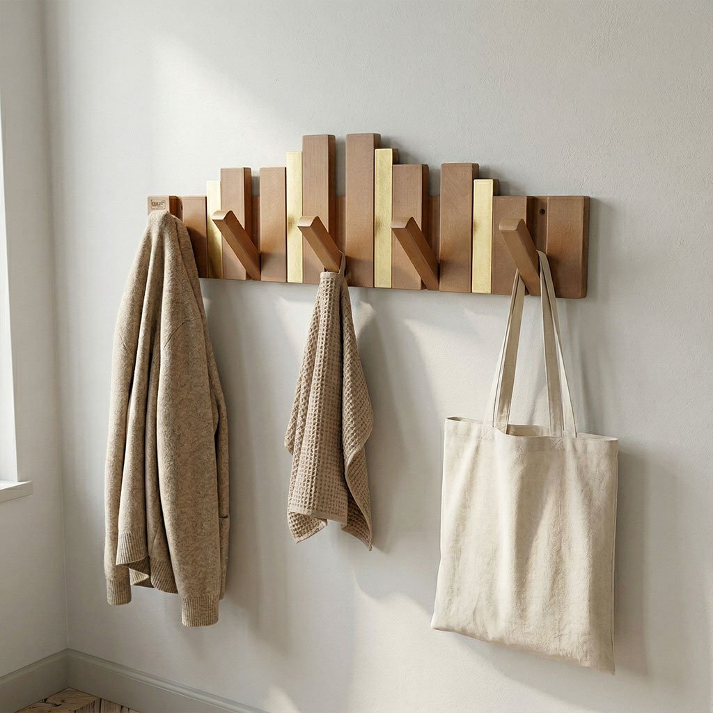 porte-manteau-piano-3.jpg Porte-Manteau Mural Design Piano en Bois avec Touches Dorées - علاقة ملابس خشبية - الصورة 1