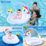 ⁦Bouée Flotteur Licorne pour Bébé avec Parasol Anti-UV - عوامة المسبح للأطفال بتصميم وحيد القرن مع مظلة حماية⁩ - الصورة ⁦2⁩