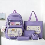 Sac à Dos Multifonctionnel Kawaii Grand Volume Imperméable et Résistant 5Pcs Mauve SACKDS11MV - حقيبة ظهر بعدة قطع بتصميم كاوايي