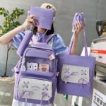 ⁦Sac à Dos Multifonctionnel Kawaii Grand Volume Imperméable et Résistant 5Pcs Mauve SACKDS11MV - حقيبة ظهر بعدة قطع بتصميم كاوايي⁩ - الصورة ⁦4⁩
