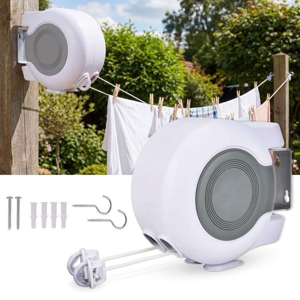 Double Corde à Linge Rétractable Automatique 30m Fixation Murale 2 Lignes Indépendantes - حبل غسيل أوتوماتيكي مزدوج قابل للسحب بطول 30 متراً (15×2) Double Corde à Linge Rétractable Automatique 30m Fixation Murale 2 Lignes Indépendantes - حبل غسيل أوتوماتيكي مزدوج قابل للسحب بطول 30 متراً (15×2)